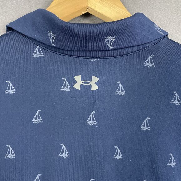 UNDER ARMOUR The Playoff Polo Men L Blue Golf Performance Stretch Sail - Picture 3 of 10